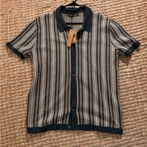 Casual Knit Button Down Retro Bowling Shirt short sleeve - NWT